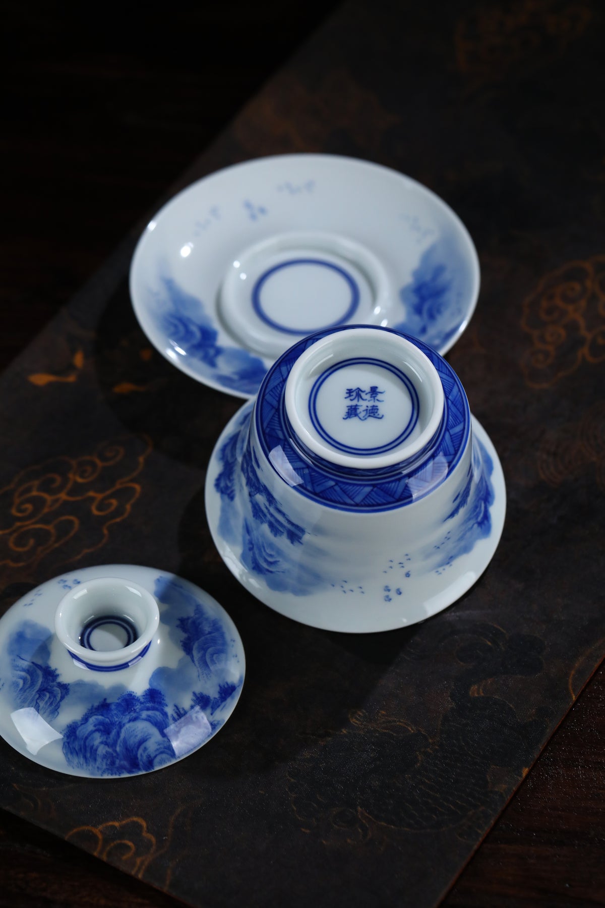 Jingdezhen Blue & White Gaiwan Set for Two