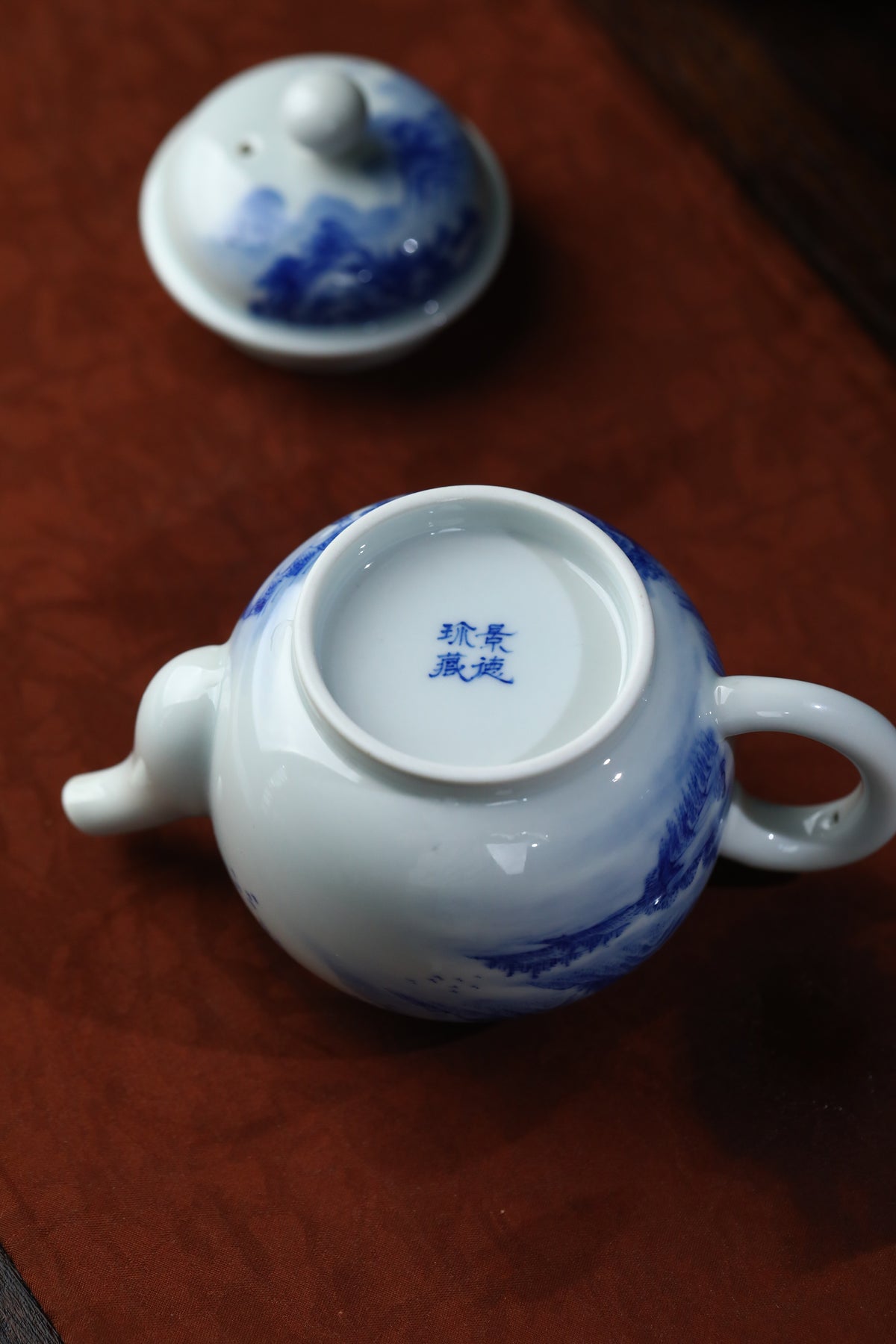 Jingdezhen Blue & White Landscape Teapot Set with Two Teacups
