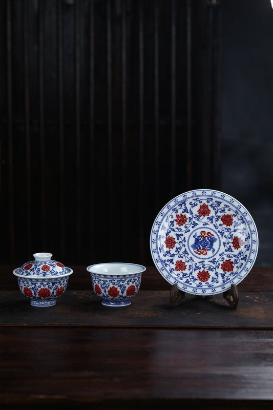 Blue & White Lotus Red Tea Set