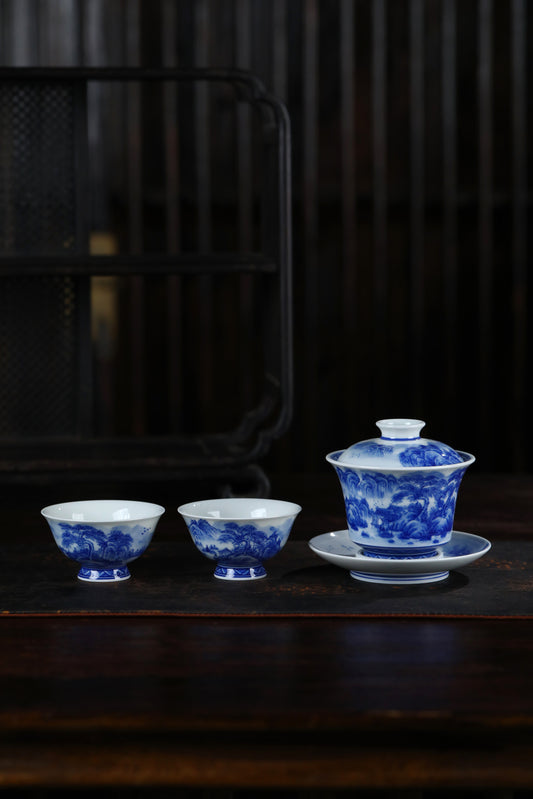 Jingdezhen Blue & White Gaiwan Set for Two