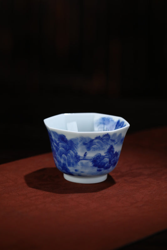 Jingdezhen Blue & White Landscape Octagonal Teacup