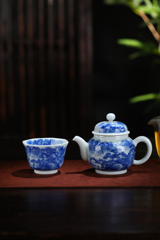 Jingdezhen Blue & White Landscape Teapot