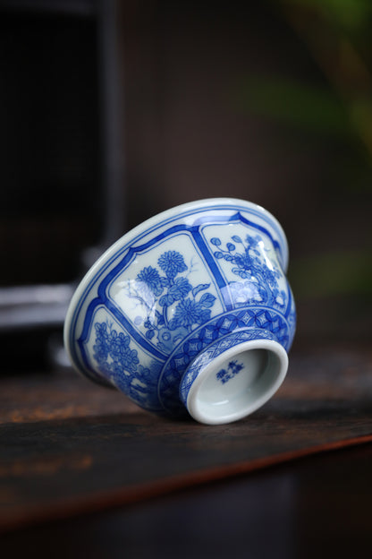 Jingdezhen Blue & White Twelve Flower Deities Teacup